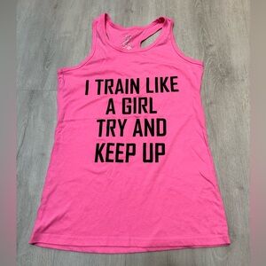 NEW! GRIP Active Girls Hot Pink Tank Top With Whimsical Workout Graphic - M